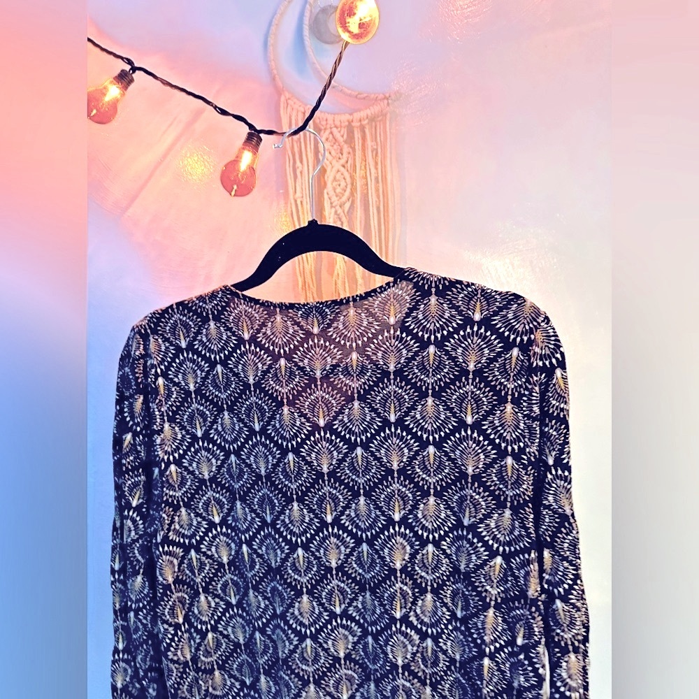 ⭐️J.JILL Geometric Border Print Medallion 3/4 Sl. Shirt, Sz.M, Rayon/Tencel Mix👀 - Picture 9 of 12